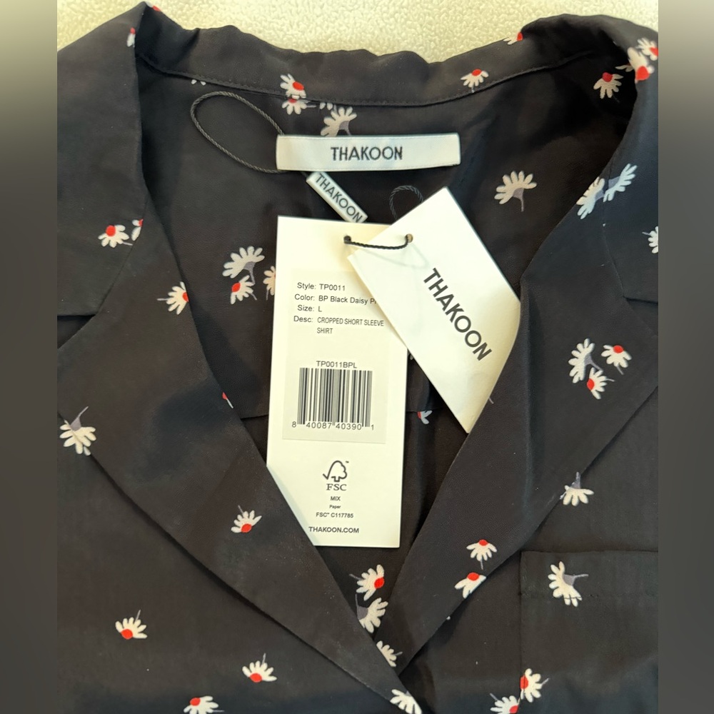 π Thakoon Black Daisy Print Crop Top - L - Picture 6 of 11